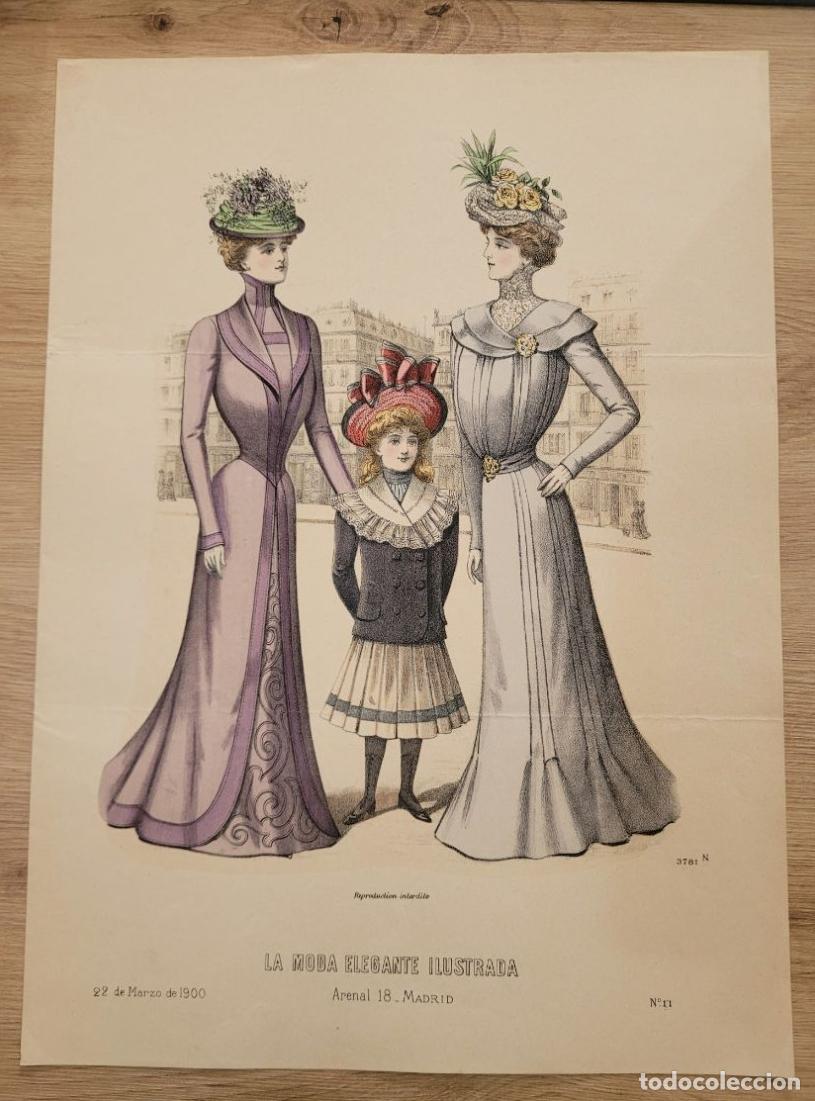 Arte: LAMINA ANTIGUA 1900 LA MODA ELEGANTE ILUSTRADA FIGURIN COLOR N 11 ARENAL NI&Ntilde;A. 37.5X27cm ESPA&Ntilde;A SPAI