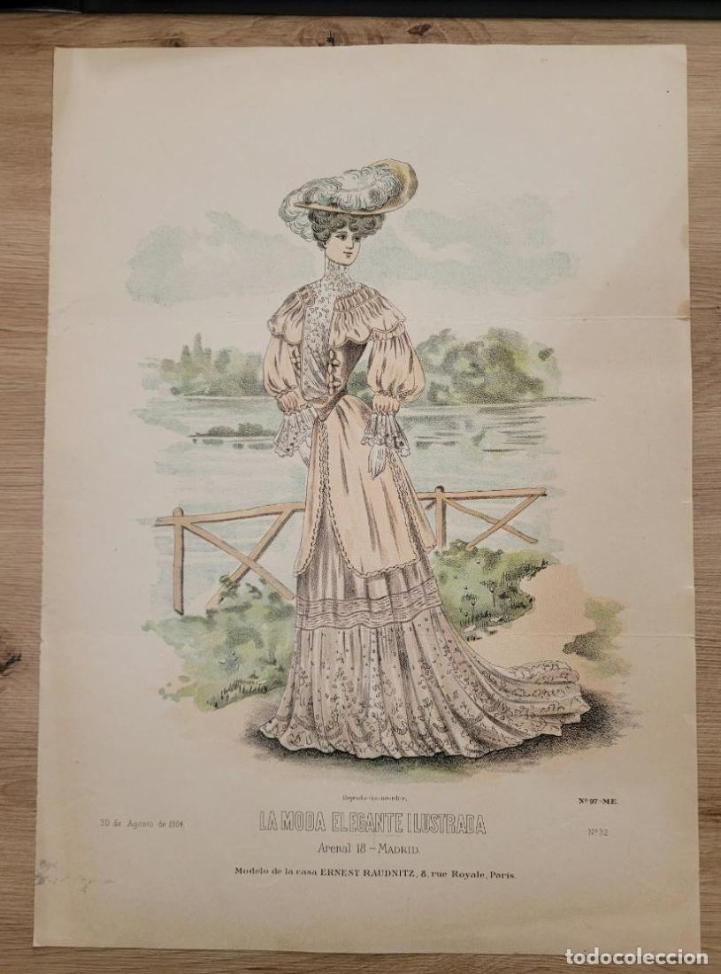 Arte: LAMINA ANTIGUA 1904 LA MODA ELEGANTE ILUSTRADA FIGURIN COLOR ERNEST RAUDNITZ PARIS. 37.5X27cm ESPA&Ntilde;A