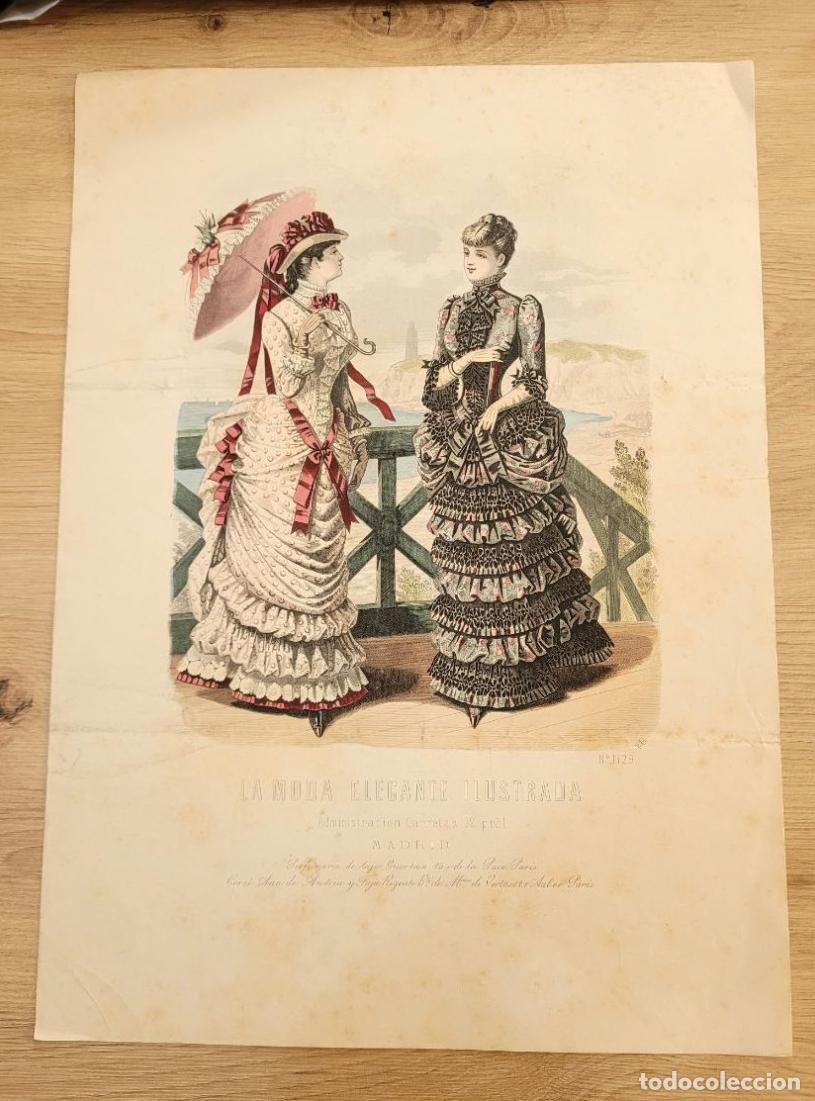 Arte: LAMINA ANTIGUA LA MODA ELEGANTE ILUSTRADA FIGURIN COLOR N 1729 POLIZON. 37.5X27cm ESPA&Ntilde;A SPAIN