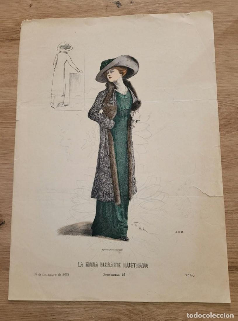 Arte: LAMINA ANTIGUA 1909 LA MODA ELEGANTE ILUSTRADA FIGURIN N 46 ABRIGO INVIERNO. 37.5X27cm ESPA&Ntilde;A SPAIN