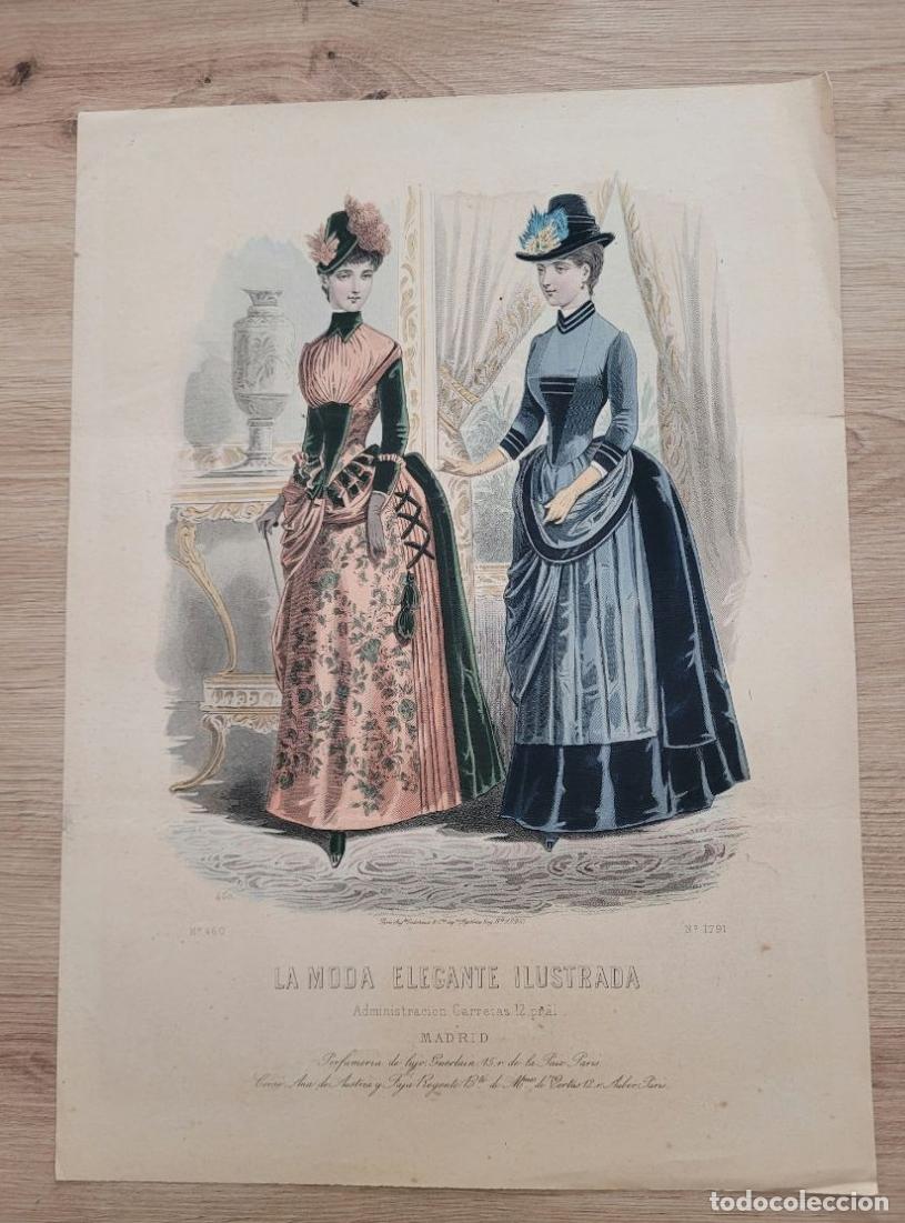 Arte: LAMINA ANTIGUA 1880 LA MODA ELEGANTE ILUSTRADA FIGURIN N 1791 GUERLAIN. 37.5X27cm ESPA&Ntilde;A SPAIN