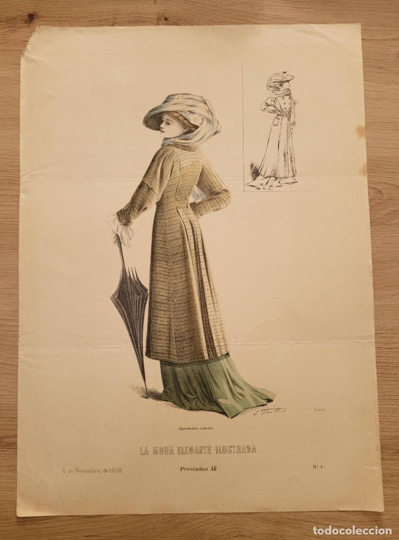 Arte: LAMINA ANTIGUA 1908 LA MODA ELEGANTE ILUSTRADA FIGURIN N 41 ABRIGO INVIERNO. 37.5X27cm ESPA&Ntilde;A SPAIN