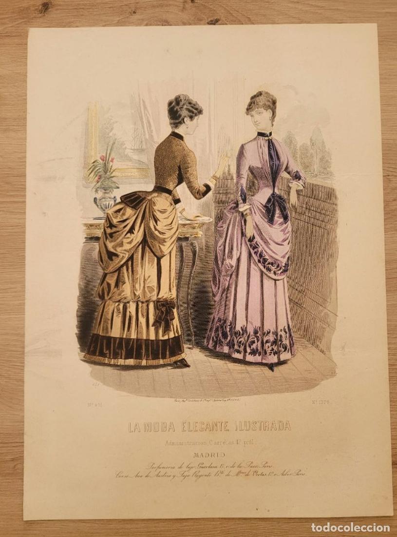 Arte: LAMINA ANTIGUA 1880 LA MODA ELEGANTE ILUSTRADA FIGURIN COLOR N 1779 GUERLAIN. 37.5X27cm ESPA&Ntilde;A SPAIN