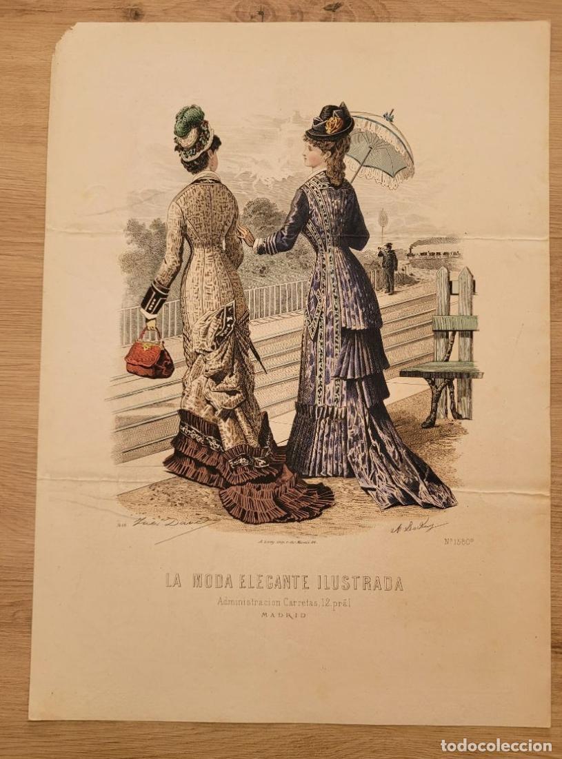 Arte: LAMINA ANTIGUA 1880 LA MODA ELEGANTE MADRID CARRETAS N 1580 TREN LOCOMOTORA TRAIN. 37.5X27cm ESPA&Ntilde;A