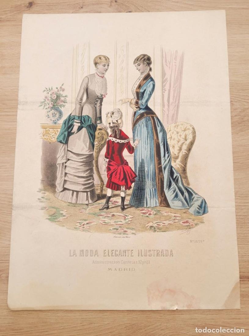 Arte: LAMINA ANTIGUA 1880 LA MODA ELEGANTE ILUSTRADA FIGURIN COLOR N 1659 NI&Ntilde;A. 37.5X27cm ESPA&Ntilde;A SPAIN