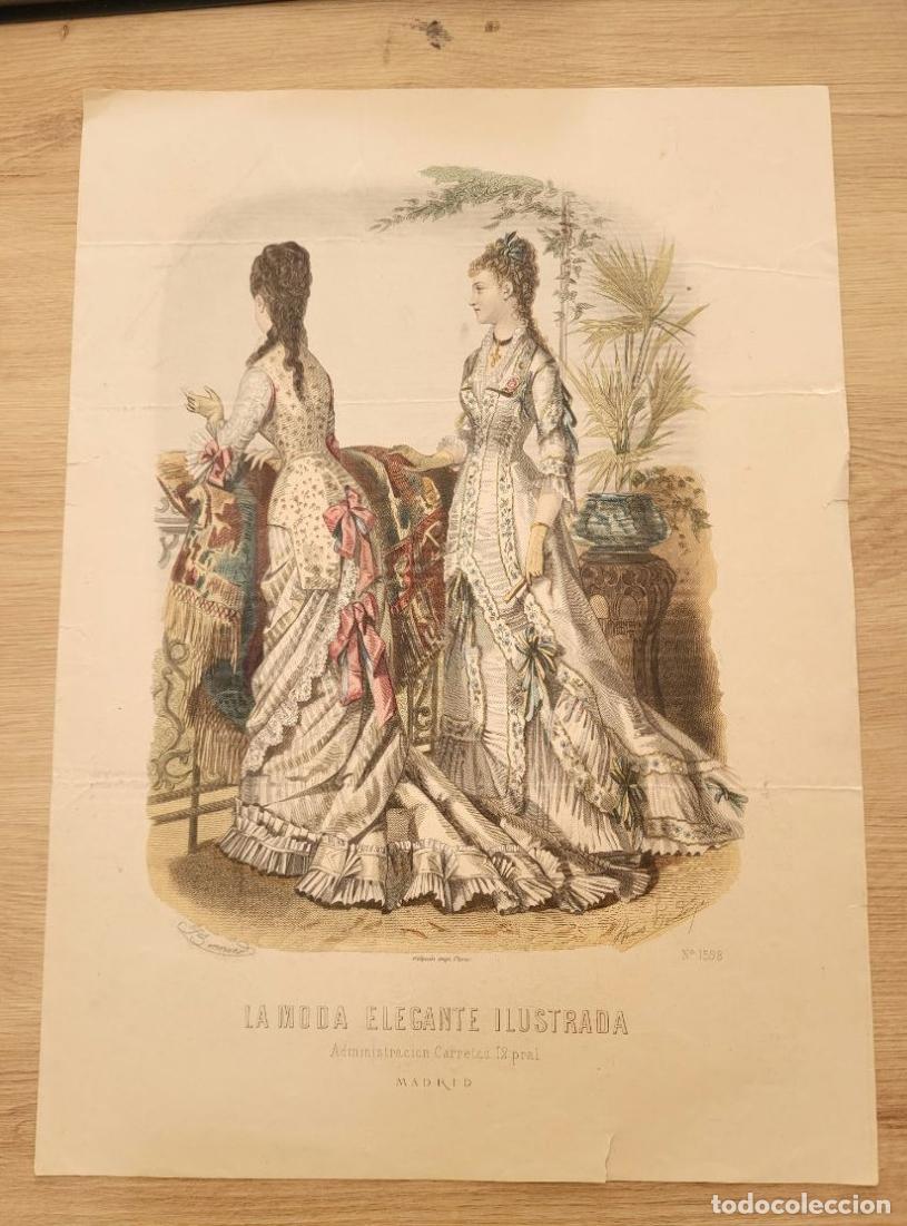 Arte: LAMINA ANTIGUA 1880 LA MODA ELEGANTE ILUSTRADA FIGURIN N 1598 POLIZON. 37.5X27cm ESPA&Ntilde;A SPAIN