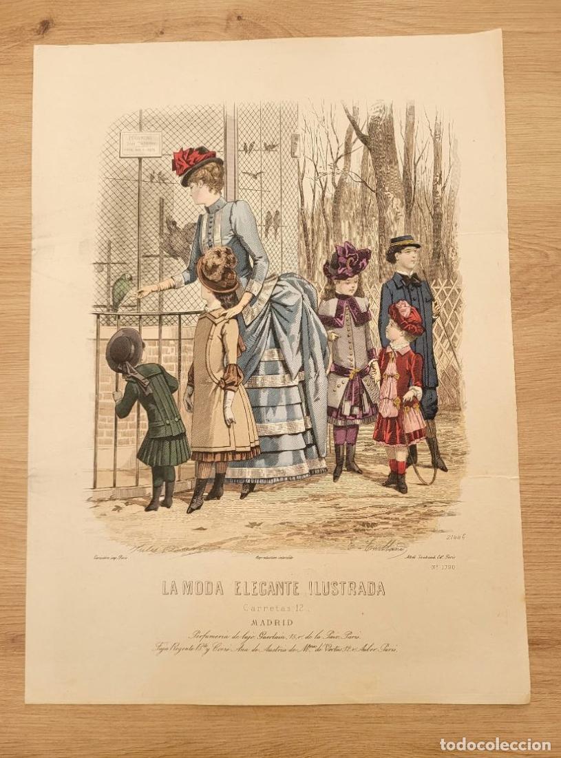 Arte: LAMINA ANTIGUA 1880 LA MODA ELEGANTE ILUSTRADA FIGURIN N 1290 ZOO NI&Ntilde;OS. 37.5X27cm ESPA&Ntilde;A SPAIN