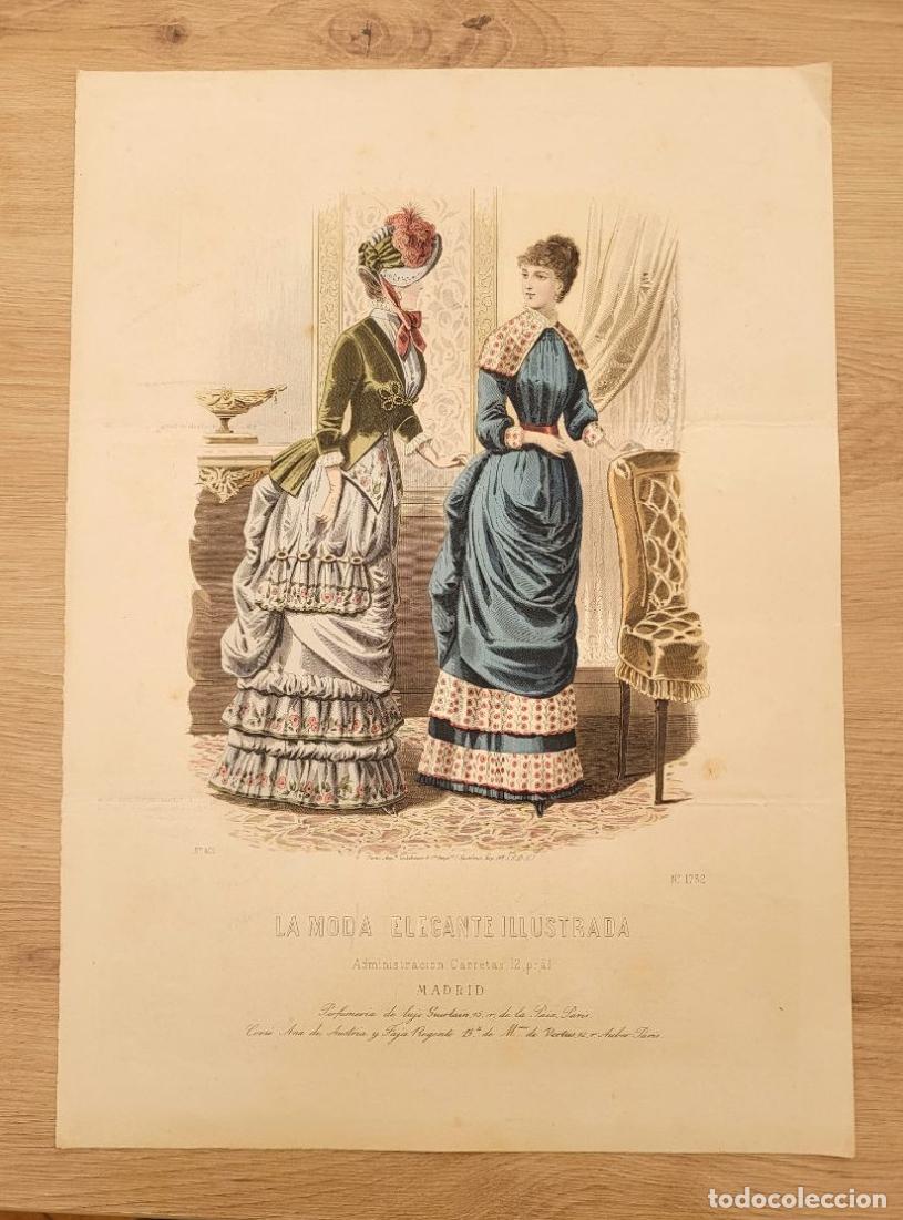 Arte: LAMINA ANTIGUA 1880 LA MODA ELEGANTE ILUSTRADA FIGURIN N 1782 GUERLAIN. 37.5X27cm ESPA&Ntilde;A SPAIN