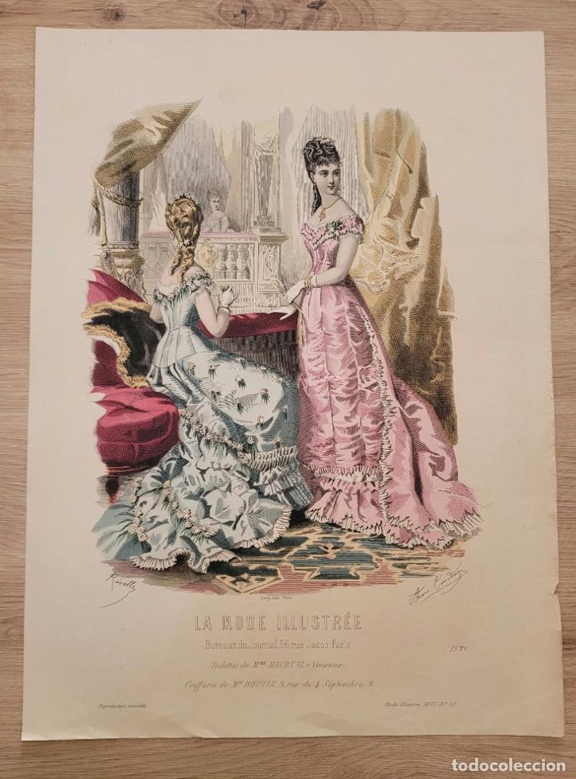 Arte: LAMINA ANTIGUA 1877 LA MODE ILLUSTREE PARIS GRAVURE MODE N 52 TOUDOUZE 37.5X27cm MODA