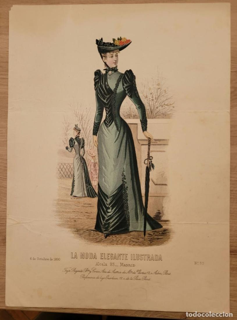 Arte: LAMINA ANTIGUA 1890 LA MODA ELEGANTE ILUSTRADA FIGURIN N 37 GUERLAIN 37.5X27cm MODA