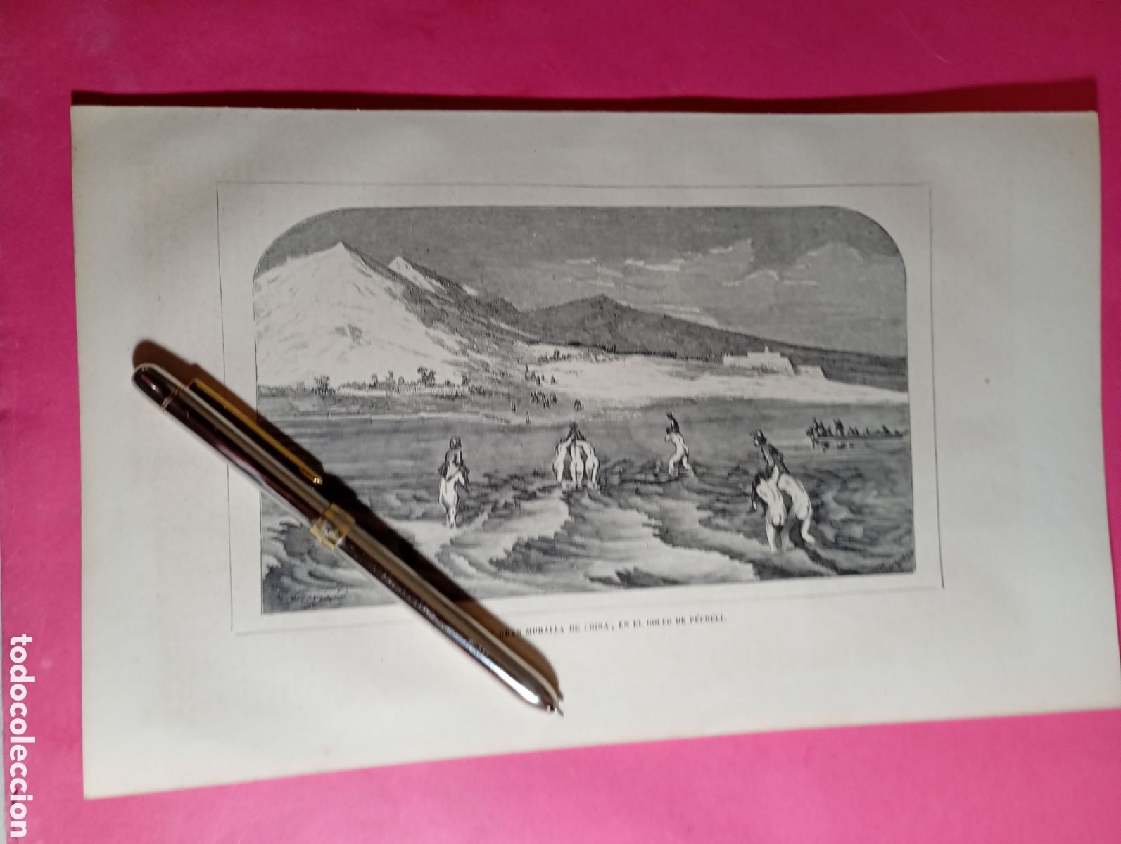 Arte: CHINA LA GRAN MURALLA CHINA EN EL GOLFO DE PECHELI - BN FIN XIX INICIO XX -