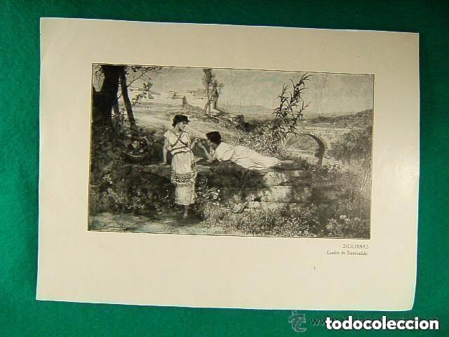 Arte: original a&ntilde;o 1906 - sicilianas - l&aacute;mina de siemiradski - reverso - el encanto del abuelito