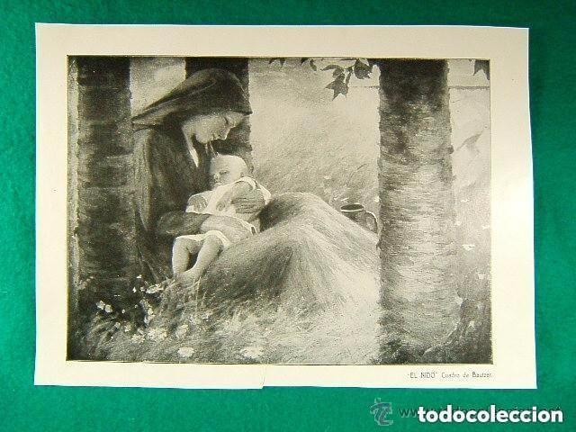 Arte: LAMINA - EL NIDO - BAUTZER ... AUTENTICA. ORIGINAL DEL A&Ntilde;O 1906. PAPEL SATINADO DE CALIDAD