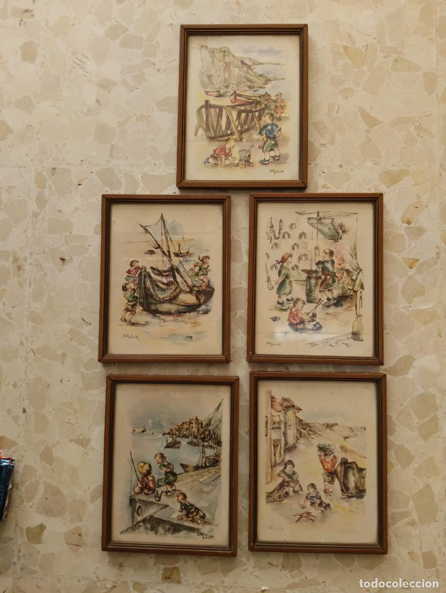 Arte: 5 LAMINAS INFANTILES ENMARCADAS - ILUSTRADOR ORTIZ VALIENTE - 16 x 20 CM