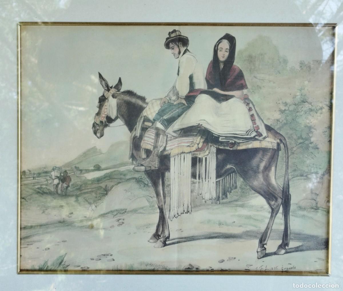Arte: Spanish Couple Riding a Mule (Pareja espa&ntilde;ola montando en una mula) / Granada, 1835