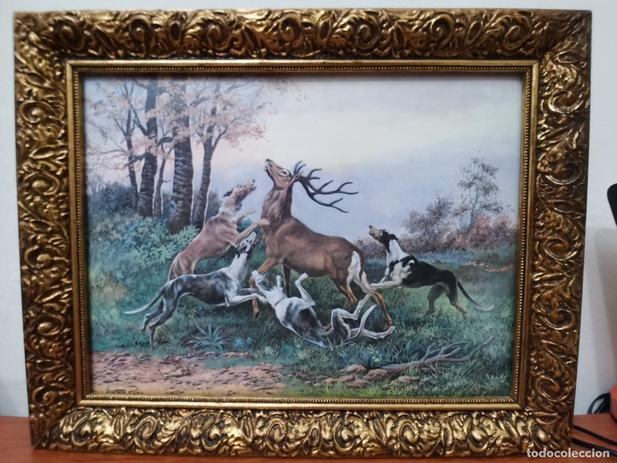 Kunst: VICENTE ROSO - CUADRO DE CAZA - MARCO DE MADERA.