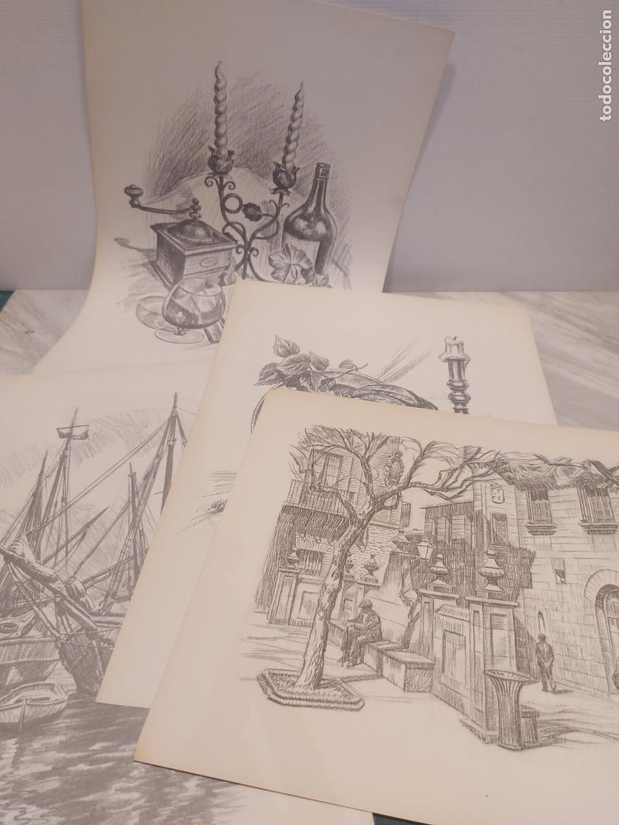 Arte: CARLOS FREIXAS | ESTUDIOS | LOTE 22 L&Aacute;MINAS DE DIBUJO | MARINAS, BODEGONES Y PAISAJES