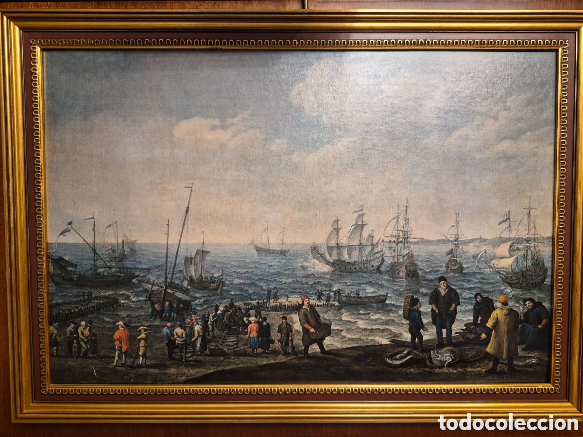 Arte: L&aacute;mina decorativa marina con barcos y marco ornamental