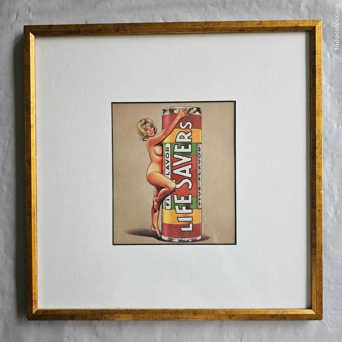 Arte: L&aacute;mina Vintage Mel Ramos &rdquo;Miss Life Saver&rdquo; (1975) &ndash; Pop Art Enmarcado 40x40 cm
