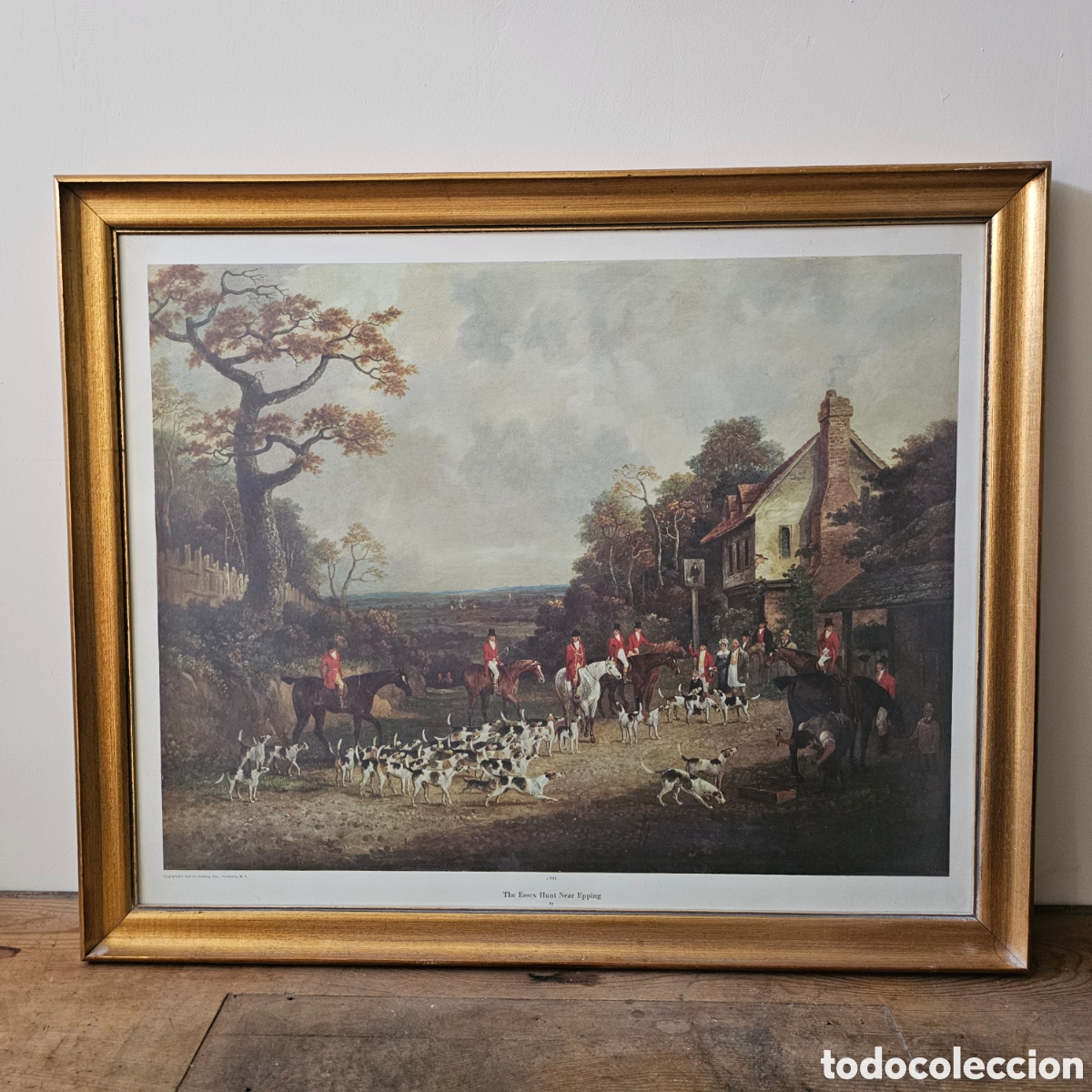 Arte: Enorme lamina cl&aacute;sica de caza a caballo, enmarcado de calidad. Ed. Yonkers NY, Vintage