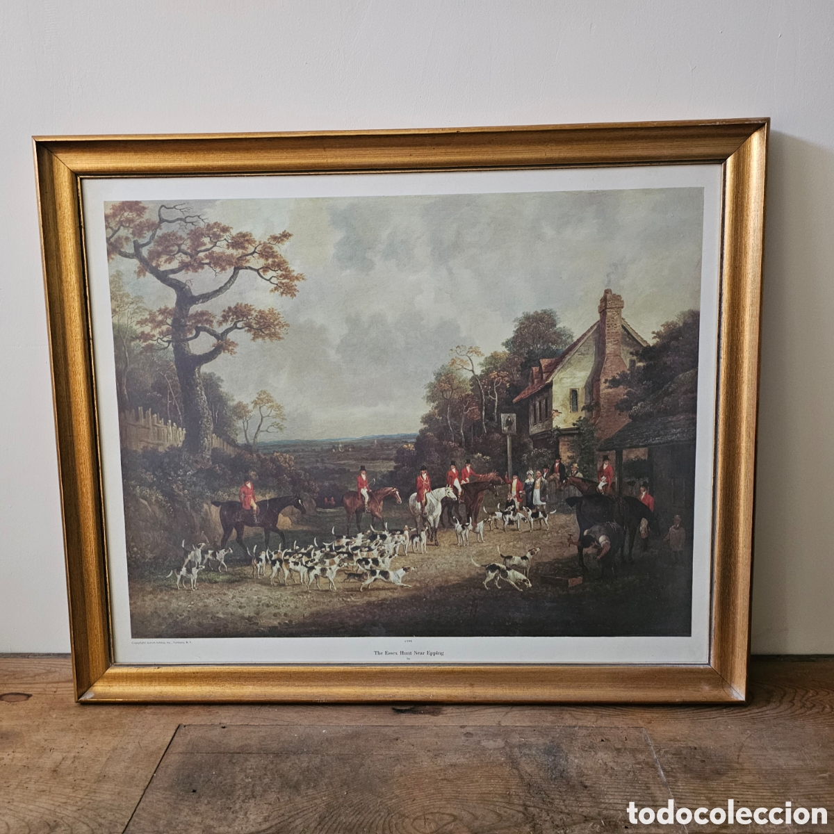 Arte: Enorme lamina cl&aacute;sica de caza a caballo, enmarcado de calidad. Ed. Yorkers NY, Vintage