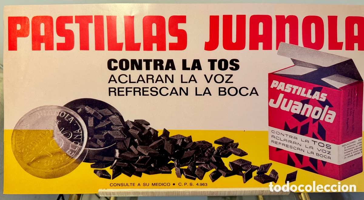 Arte: L&aacute;mina / Reproducci&oacute;n Cartel Vintage Pastillas Juanola (23 x 52,5 cm) - Anterior a 2012