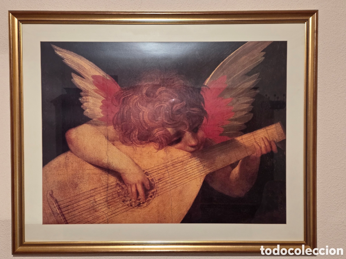 Arte: &bull; L&aacute;mina enmarcada gran formato - Querub&iacute;n con La&uacute;d (Rosso Fiorentino) - 97x78 cm