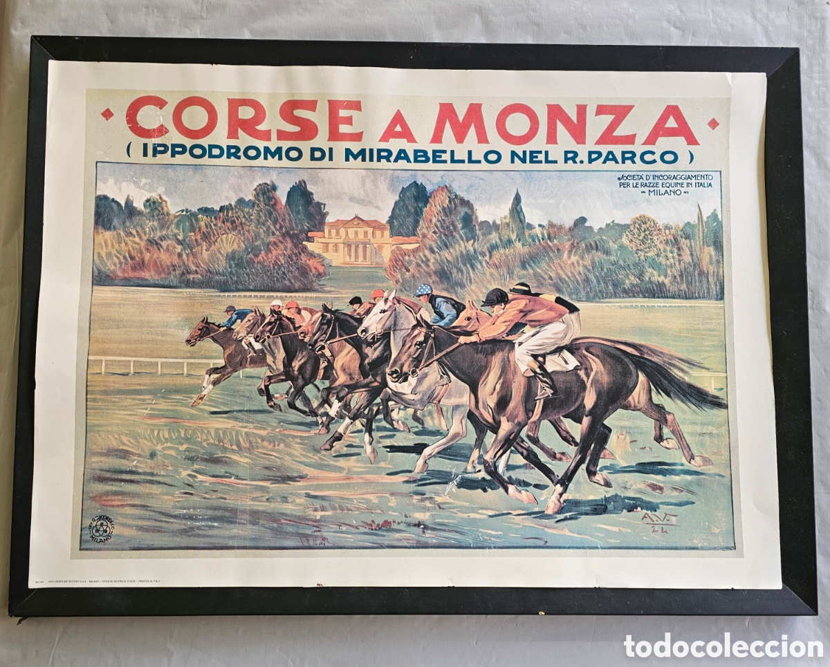 Arte: Reproduccion vintage de cartel antiguo, carreras hip&oacute;dromo, caballos, impreso en Italia