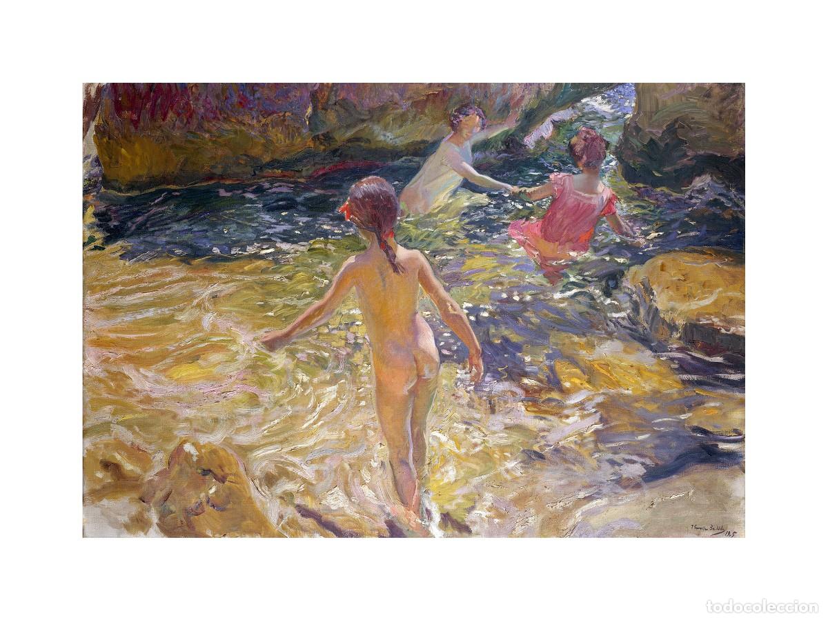 Arte: L&aacute;mina (40 x 30 cm) del cuadro El Ba&ntilde;o, J&aacute;vea, de Joaqu&iacute;n Sorolla. Tema: Pintura, Arte, Mar.