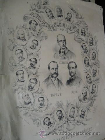 Arte: REVOLUCION NACIONAL DE 1868, ILUSTRES PATRICIOS ESPA&Ntilde;OLES. LITOGRAFIA, EN PAPEL GRUESO. 44 X36 CM.