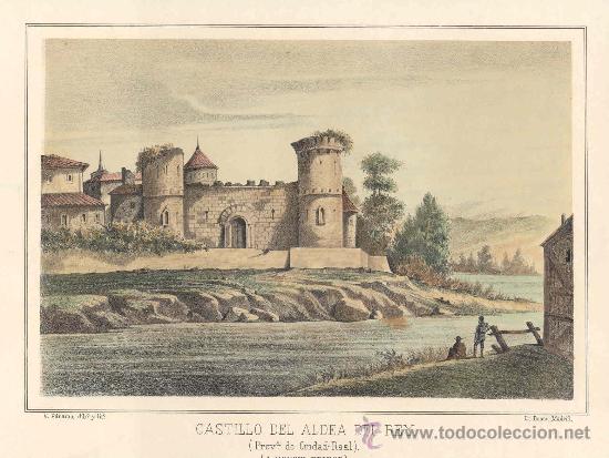 Arte: Castillo de Aldea del Rey, Ciudad Real - Litograf&iacute;a original V. P&aacute;ramo s. XIX
