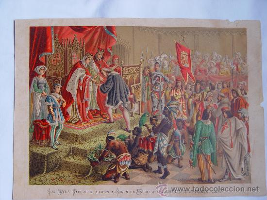 Arte: &lsquo;Los Reyes Cat&oacute;licos reciben a Colon en Barcelona volviendo de su primer viage&rsquo;
