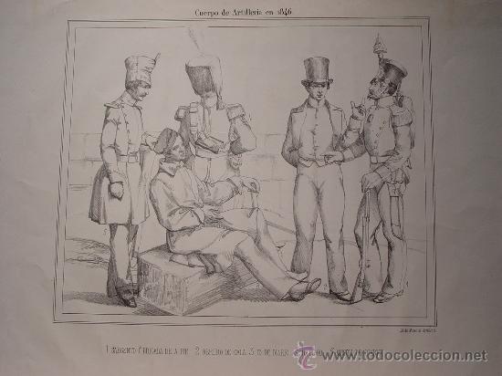 Art: Cuerpo de Artiller&iacute;a en 1846 - Litograf&iacute;a original de uniformes militares