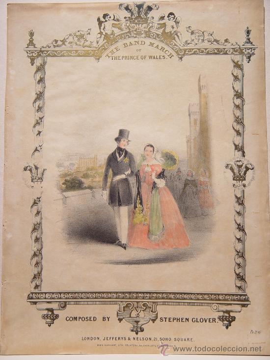Art: The Band March of the Prince of Wales - Litograf&iacute;a original s. XIX