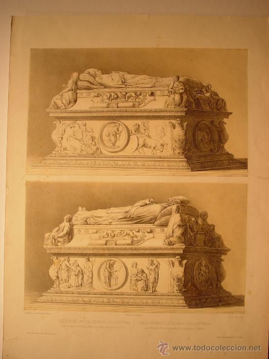 Arte: Sepulcro del cardenal Tavera, Toledo - Litograf&iacute;a original - Berruguete