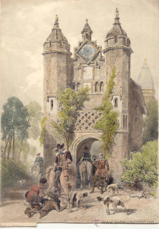 Kunst: West Stow Hall, Suffolk - Litograf&iacute;a original coloreada de J. D. Harding