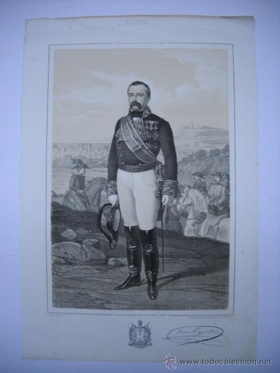 Arte: LITOGRAFIA DEL TENIENTE GENERAL JUAN ZAPATERO (CEUTA) 1852 31X43 JUNTO CON 2 PAGINAS DE TEXTO
