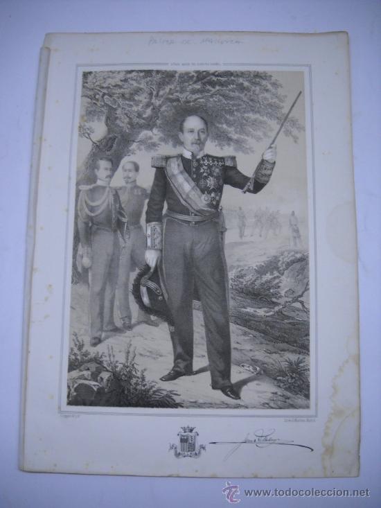 Arte: LITOGRAFIA DEL TENIENTE GENERAL JUAN DE VILLALONGA (PALMA MALLORCA) 1852 31x43 ,8 P&Aacute;GINAS BIOGRAFIA