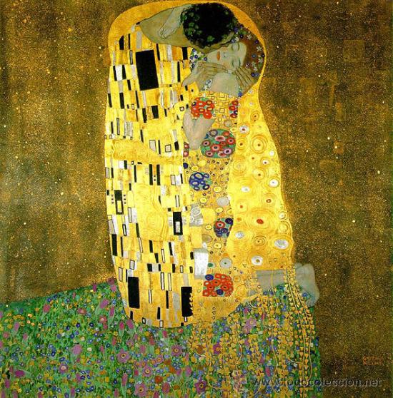 Art: LAMINA SIMBOLISTA G. KLIMT : EL BESO. 70 X 70 cm. LITOGRAFIA.