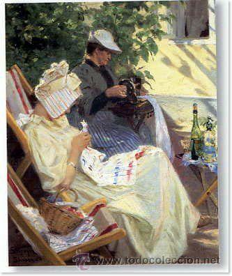 Arte: LAMINA IMPRESIONISTA P. S. KROYER: DOS MUJERES EN EL JARDIN. 80 X 60 cm. LITOGRAFIA OFFSET