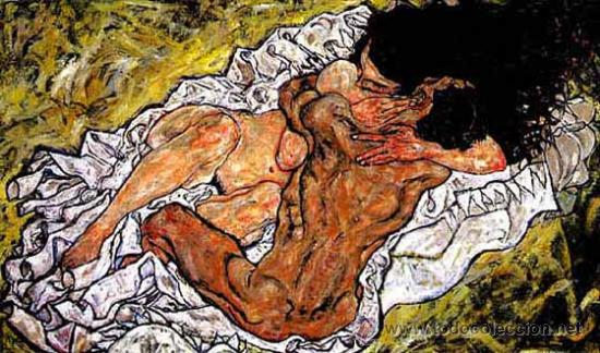 Arte: LAMINA EXPRESIONISTA. E. SCHIELE: ABRAZO. 80 X 60 cm. LITOGRAFIA OFFSET