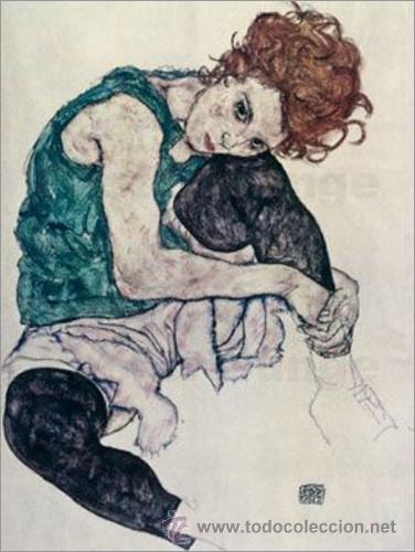 Arte: LAMINA EXPRESIONISTA. E. SCHIELE: MUJER SENTADA. 90 X 60 cm. LITOGRAFIA OFFSET