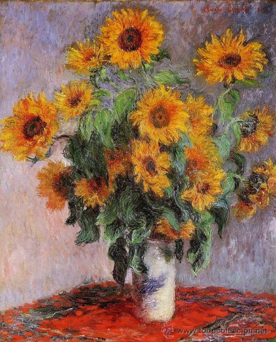 Arte: LAMINA IMPRESIONISTA MONET: BOUQUET DE GIRASOLES. 80 X 60 cm. LITOGRAFIA OFFSET