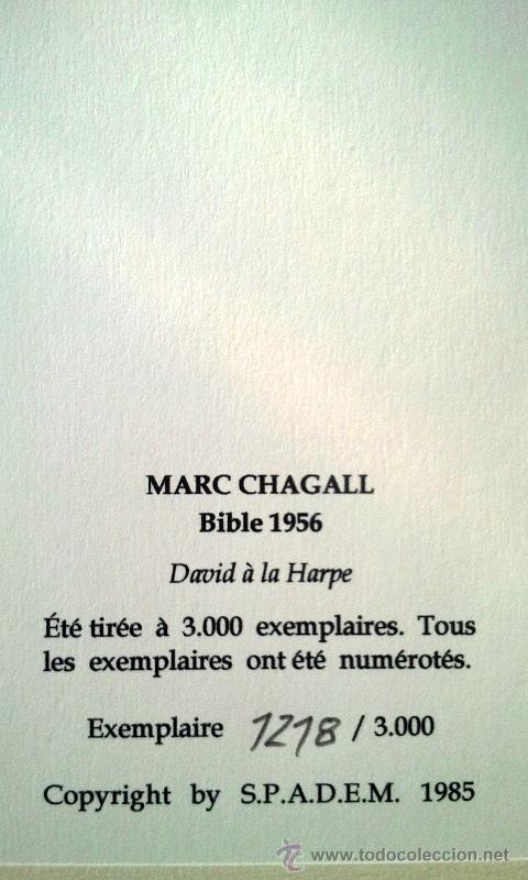Arte: CHAGALL, M. (1887-1985). DAVID CON ARPA. NUMERADA. LIMITADA. - Foto 2