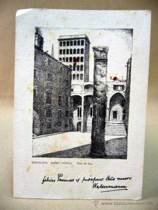 Kunst: LITOGRAFIA, BARCELONA, BARRIO GOTICO, PLAZA DEL REY, 16 X 11 CM