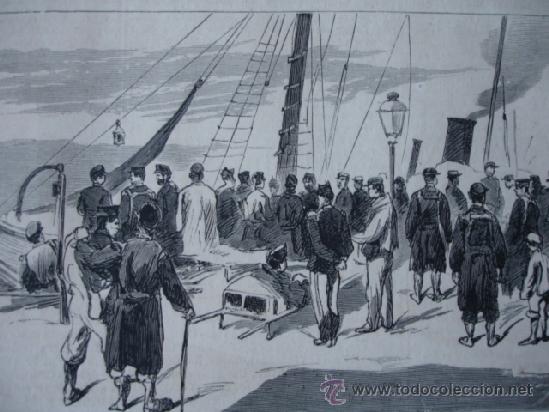 Arte: CATRO URDIALES HERIDOS PARA SANTANDER .GUERRA CARLISTA 1874