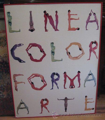 Arte: CUADRO L&Aacute;MINA POSTER FIGURAS HUMANAS LINEA, COLOR, FORMA ARTE, MARCO ALUMINIO ROJO