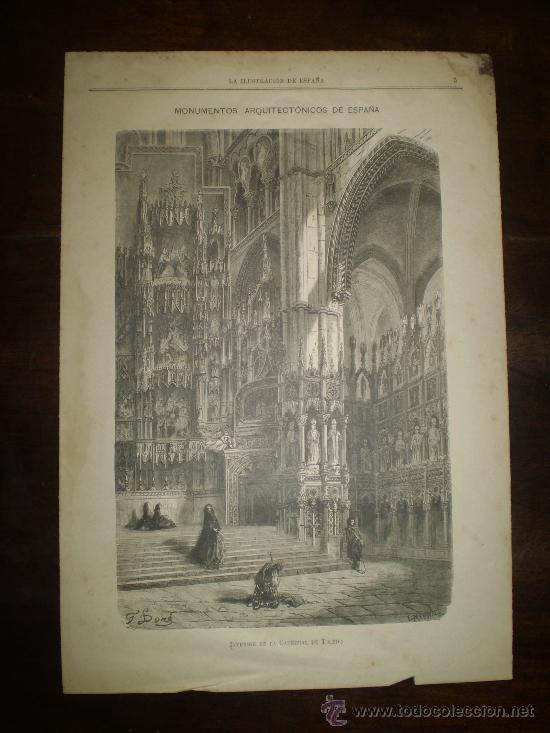 Kunst: LITOGRAFIA S XIX INTERIOR DE LA CATEDRAL DE TOLEDO