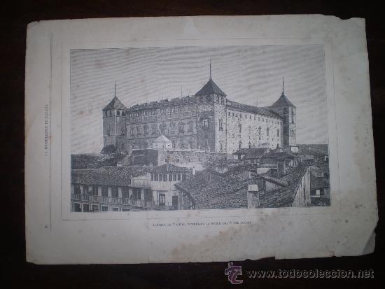 Arte: LITOGRAFIA S XIX ALCAZAR DE TOLEDO INCENDIADO LA NOCHE DEL 9 ACTUAL