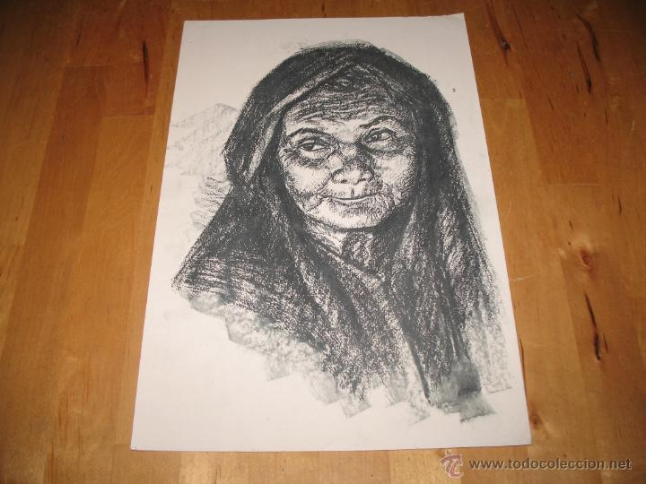 Arte: OBRA DE ARTE LITOGRAF&Iacute;A SE&Ntilde;ORA ANCIANA MUJER VIEJECITA ABUELA DIBUJO TRABAJADO EN BLANCO Y NEGRO